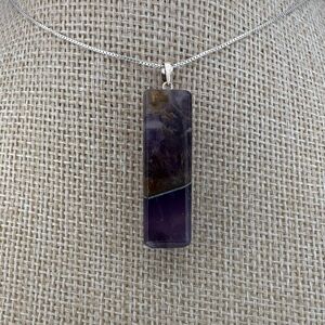 Amethyst Vertical Bar Pendant on Sterling Silver Bail and Box Chain